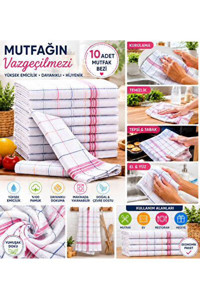 GÜLNAR GRUP Alman Peçetesi - Kurulama Bezi Pamuklu Kumaş 50*70 cm Beyaz ( 10 ...