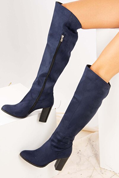 Fox Shoes Γυναικείες μπότες Navy Blue Suede A654018002