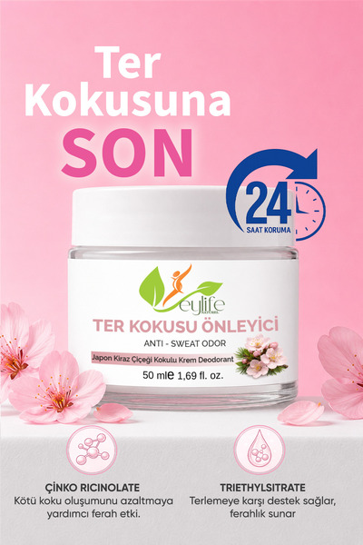 eylife naturel Krem Deodorant Japon Kiraz Çiçeği Kokulu 50 ml