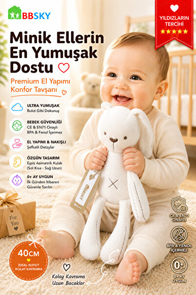 BBSKY Beyaz Peluş Tavşan Oyuncak, Uyku Arkadaşı, Ultra Yumuşak Bebek Oyuncağı...