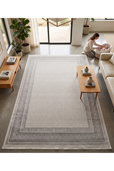 Merinos Vista Gri Çerçeveli %100 Akrilik Yumuşak Dokulu Salon Oturma Odası Ha...