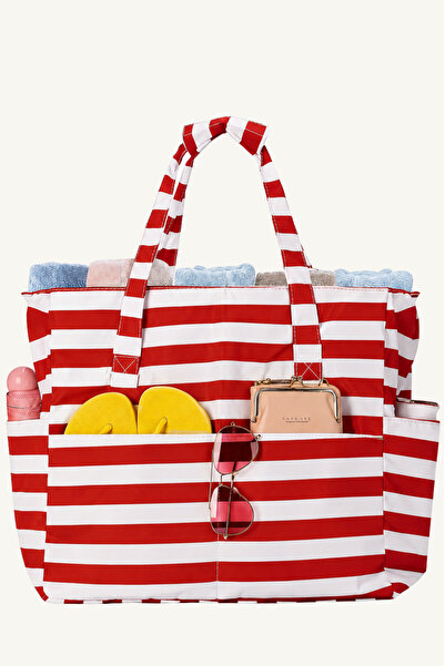 woys 🌞   Premium Large Size Red Striped Women's Beach Bag |   Waterproof, Mu...