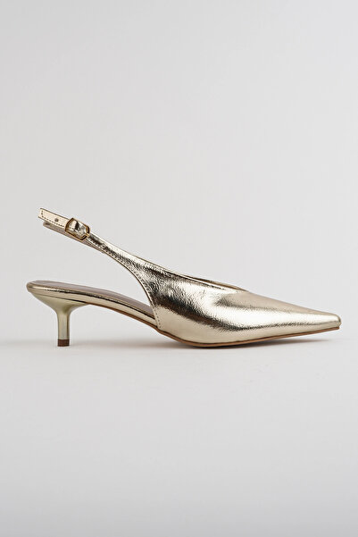 bakac store Women's Gold Color Wrinkled Patent Leather Short Heeled Shoes
