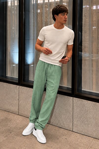 Madmext Dark Green Muslin Fabric Men's Basic Trousers 6507