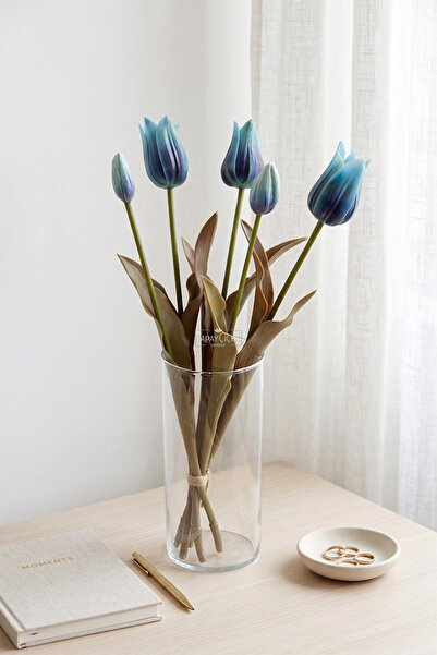 Yapay Çiçek Deposu Real Textured Premium 5-Branch Istanbul Tulip Bouquet 45 c...