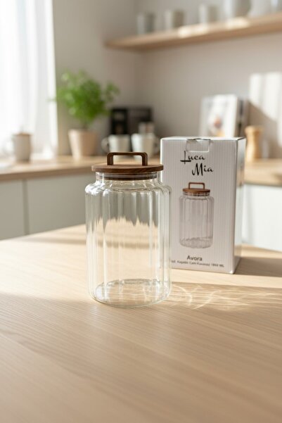 Luca Mia Avora Lüx Acacia Lid Round Glass Jar (1800 ml 13.5X20 cm)