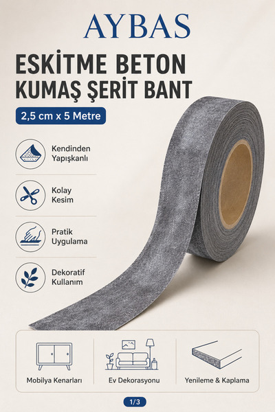 Aybas 2,5 cm x 5 Metre Eskitme Beton Desenli Yapışkanlı Kumaş Bant – Endüstri...