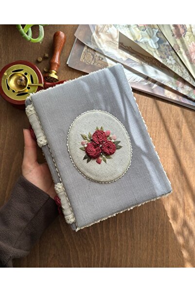 shaması El Yapımı Vintage Nakışlı Defter – A5 / 100gr / 384 Sayfa – Çizgili