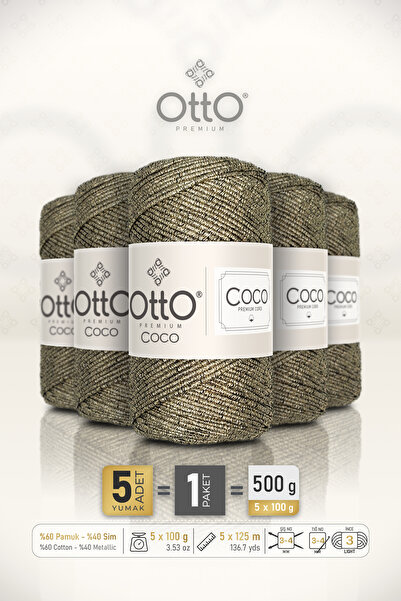 Otto Coco - Light Gold - 5-Pack - 2Mm/100Gr/125M - Glitter Cotton Bag and Acc...