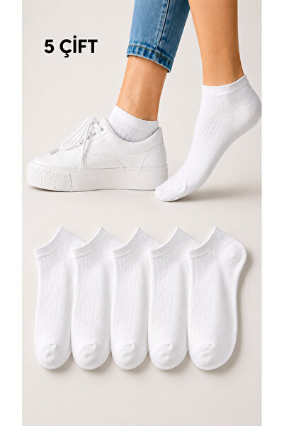 WORTHY SOCKS 5'li Kadın Fitilli Kısa Beyaz Patik Çorap