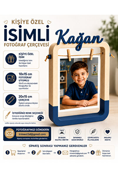 TRİMENT3D Kişiye Özel İsimli Fotoğraf Çerçevesi – 20x15 cm Dekoratif Masaüstü...