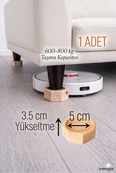 iDekor Robot Süpürge İçin Doğal Ahşap Koltuk Baza Yükseltici (3,5 cm Yükselti...