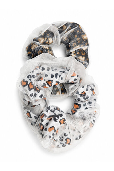 JUST WOMAN Women's Tulle and Fabric Double Layer Leopard Pattern Scrunchie Ha...