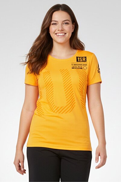 Reebok Women Sportswear Fit Short Sleeve Running Top, Bright Orange