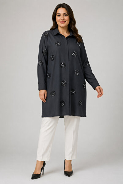 bihan store بلوزة نسائية سوداء مزينة بالترتر بأكمام طويلة 62066-أسود
