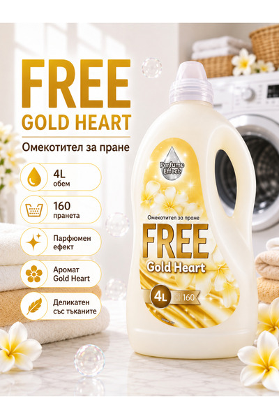 FREE Gold Heart Fabric Softener, Perfume Effect, 4 L, 160 washes