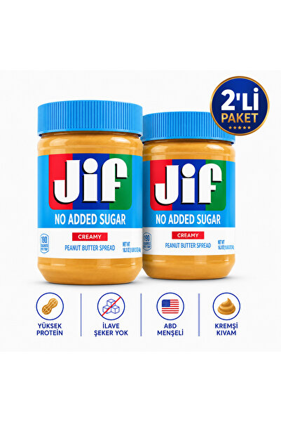 Jif Fıstık Ezmesi Seti Şekersiz No Added Sugar 440 Gr & Şekersiz No Added Sug...