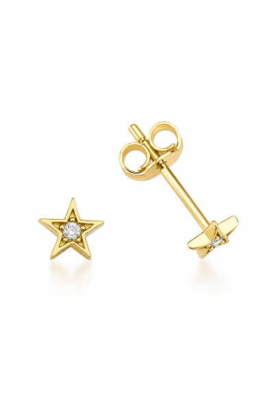 DesignbyKairos 14 Ayar Altın Sparkling Star Çivi Küpe