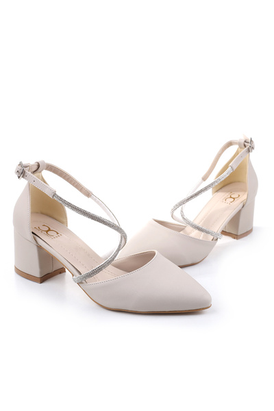 Ceylan 3909 Women's Stone Detailed 5.5 cm Heeled Satin Shoes