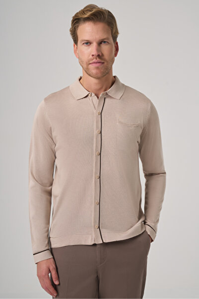 Morven Men's Beige Trend Polo Neck Shirt Knitwear