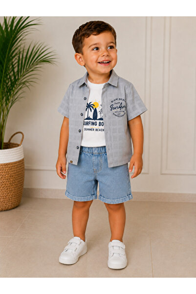 babito store Denim Shorts Shirt Tshirt Boy Child Baby 3-Piece Holiday Summer ...