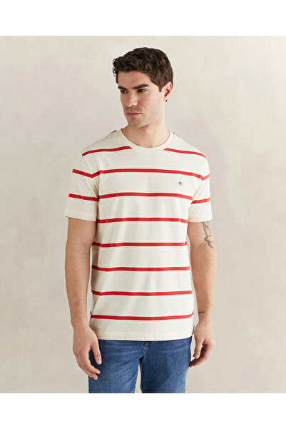 Gant Erkek Krem Renk Bloklu Kısa Kollu Logolu T-Shirt