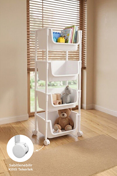 Kitchen Life 4 Katlı Tekerlekli Organizer Raf Oyuncak Dolabı,Mutfak Rafı , Ba...