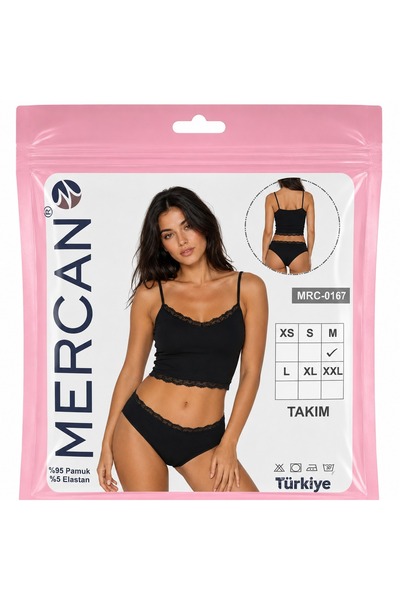 Mercan Kadın Dantel Detaylı Crop Alt Üst Takım (Atlet+Slip)