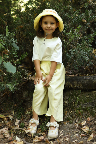 Mioma Kids Linen Trousers with Slits at the Legs Soft Yellow