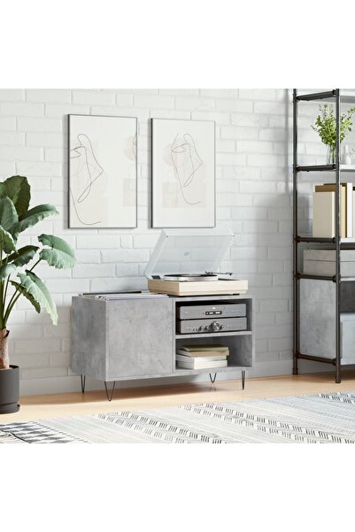 Concept Dulap de discuri, gri beton, 85x38x48 cm, lemn prelucrat