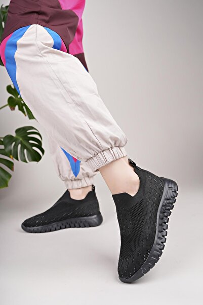 Nesil Shoes Dvm 502 Pantofi de damă tricotat negru cu piatră