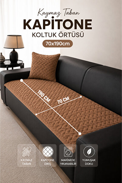 vivamia Kaymaz Taban Kapitone Koltuk Örtüsü Çekyat Koruyucu (70x190 cm) Kahve