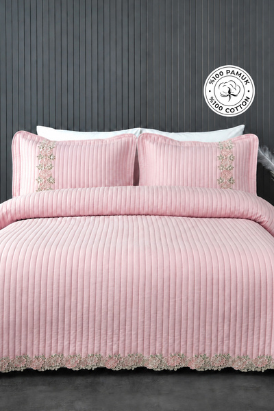 Evlen Home Collection Mihrimah Δαντελένιο Καπιτονέ Κάλυμμα Κρεβατιού Διπλό Μέ...