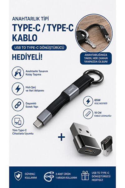 Forbin Type-C to Type-C Anahtarlık Şarj Kablosu 10 cm 65W Hızlı Şarj + USB to...