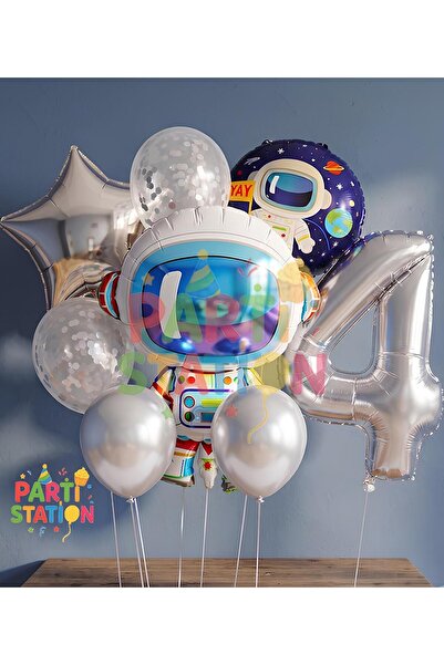 Parti Station Uzay Galaksi Astronot Kozmik 4 Yaş Balon Set Uzay Astronot Kons...