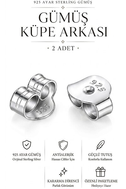 bigakan 925 Ayar Gümüş Küpe Arkası Küpe Vidası Küpe Klipsi Küpe Kelebeği arka...