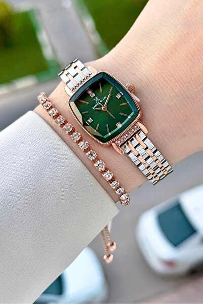 Daniel Klein 22 mm Women's Wristwatch with Green Dial and Rose Silver Color S...