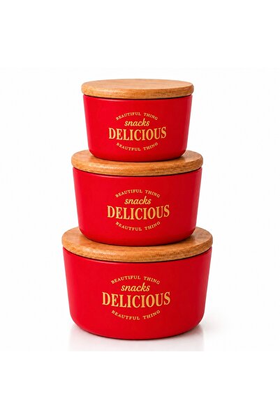 Aşkana 3-Piece Retro Design Storage Container Set with Lids, Bamboo Lid, Mica...