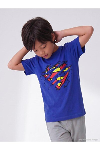 Superman Tricou cu logo Superman pentru copii de 10-13 ani - Albastru