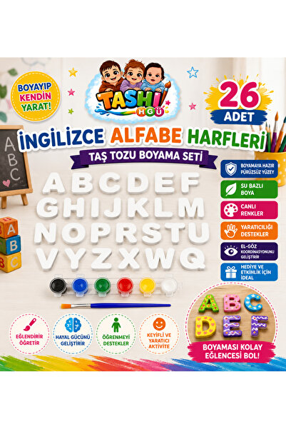 TASHI Alfabe Taş Tozu Boyama Seti - Çocuklar İçin Eğitici Aktivite