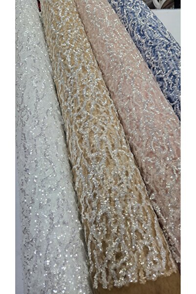 TESATURI OUTLET Broderie premium cu paiete argintii cusute pe tulle albastru ...