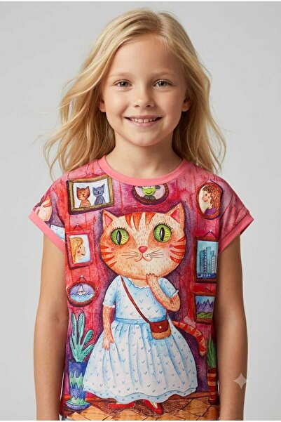 Hilal Akıncı Kids Girl's Patterned Oversize T-Shirt