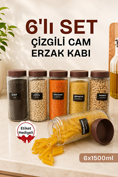 Lizzy 6 Lı Jumbo Boy Kapaklı Cam Erzak Kavanozu Saklama Kabı 1500 ml