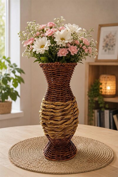Bayev Rattan Akasya 4205 Oval Vase - Knitted Flower Pot Vase Multi-Purpose De...