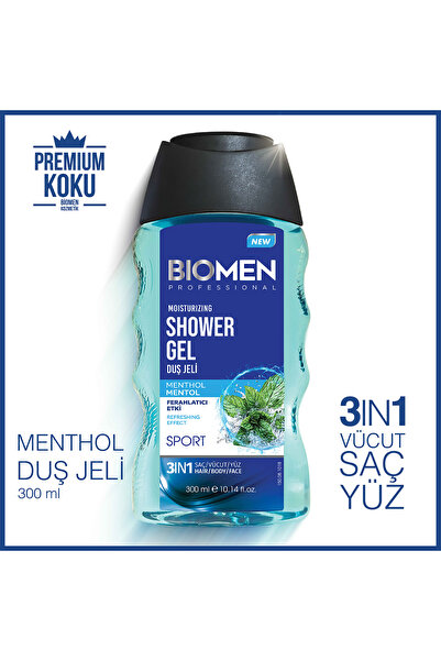 Biomen Sport Duş Jeli Mentol 3 in 1 Saç Vücut Yüz 300 ml