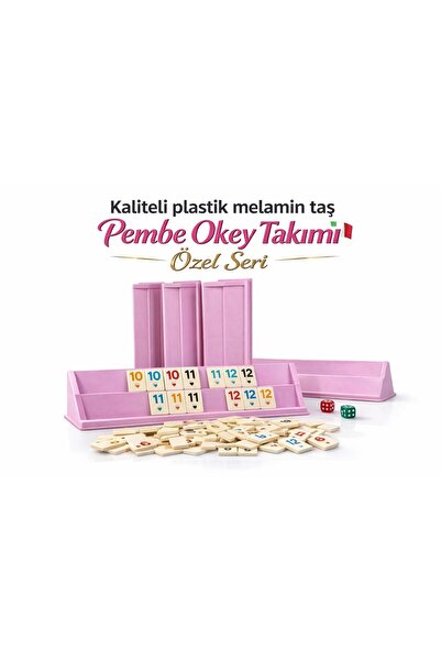 Altun Özel Üretim Pembe Renk Melamin Taşlı Büyük Boy Plastik Okey Takımı (Mel...