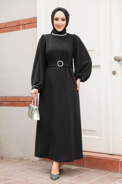 Neva Style فستان سهرة أسود بحزام 30031S