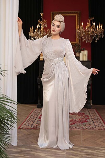 N.S NEVA STYLE - فستان سهرة إسلامي بأكمام فولان 5322TAS