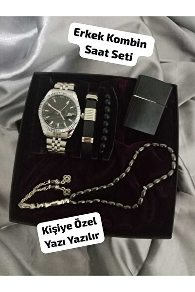 Brality Hediyelik ÖZEL Kutusunda Kombin Erkek Saat Seti , Çakmak , HEMATİT Te...