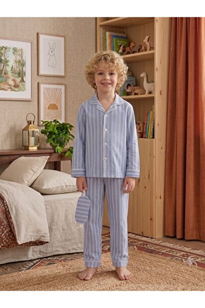 ARB Erkek Çocuk Önden Düğmeli Çizgili Pamuklu Pijama takımı